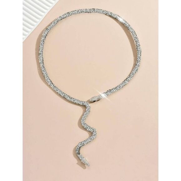 ✨💎🐍 Snake Rhinestone Bendable Design Blingy Statement Open Choker Necklace NEW - Picture 15 of 17